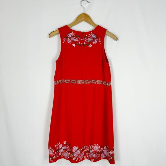 Anthropologie Womens Aiko Embroidered Shift Dress Size 0  Red Linen Blend - Picture 10 of 16
